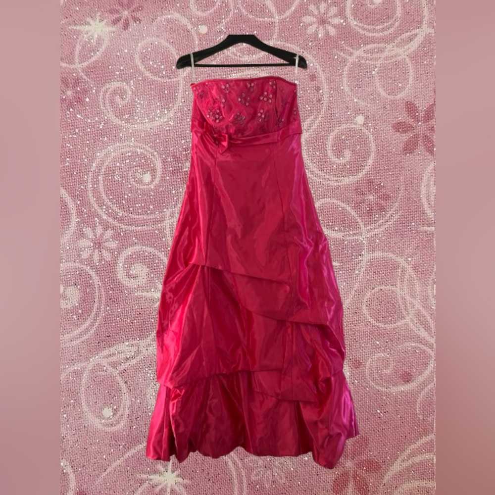 VTG Jessica McClintock Gunne Sax Pink Strapless Prom Dress Embroidered